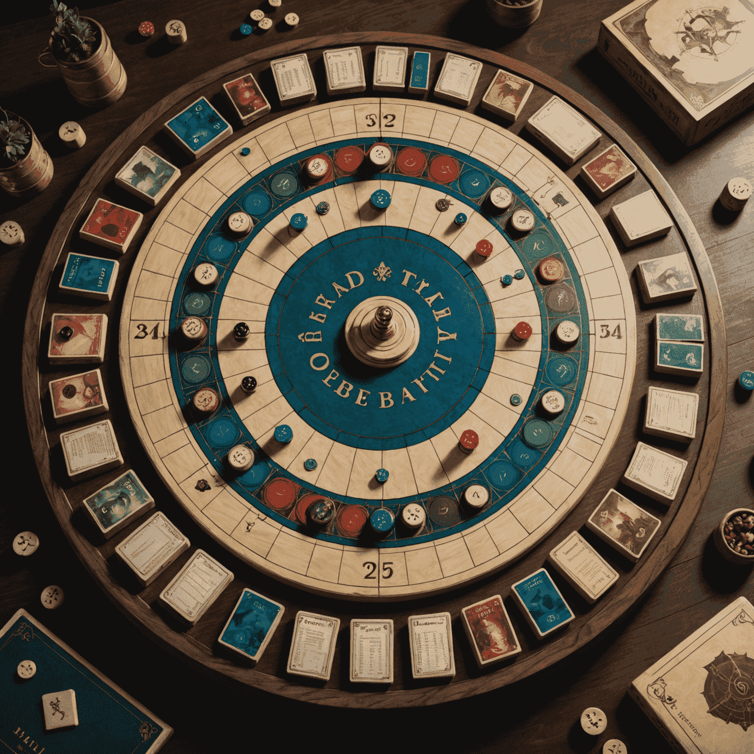 Une table élégante présentant une sélection des meilleurs jeux de société stratégiques de 2024, disposés de manière attrayante avec des pièces de jeu en évidence